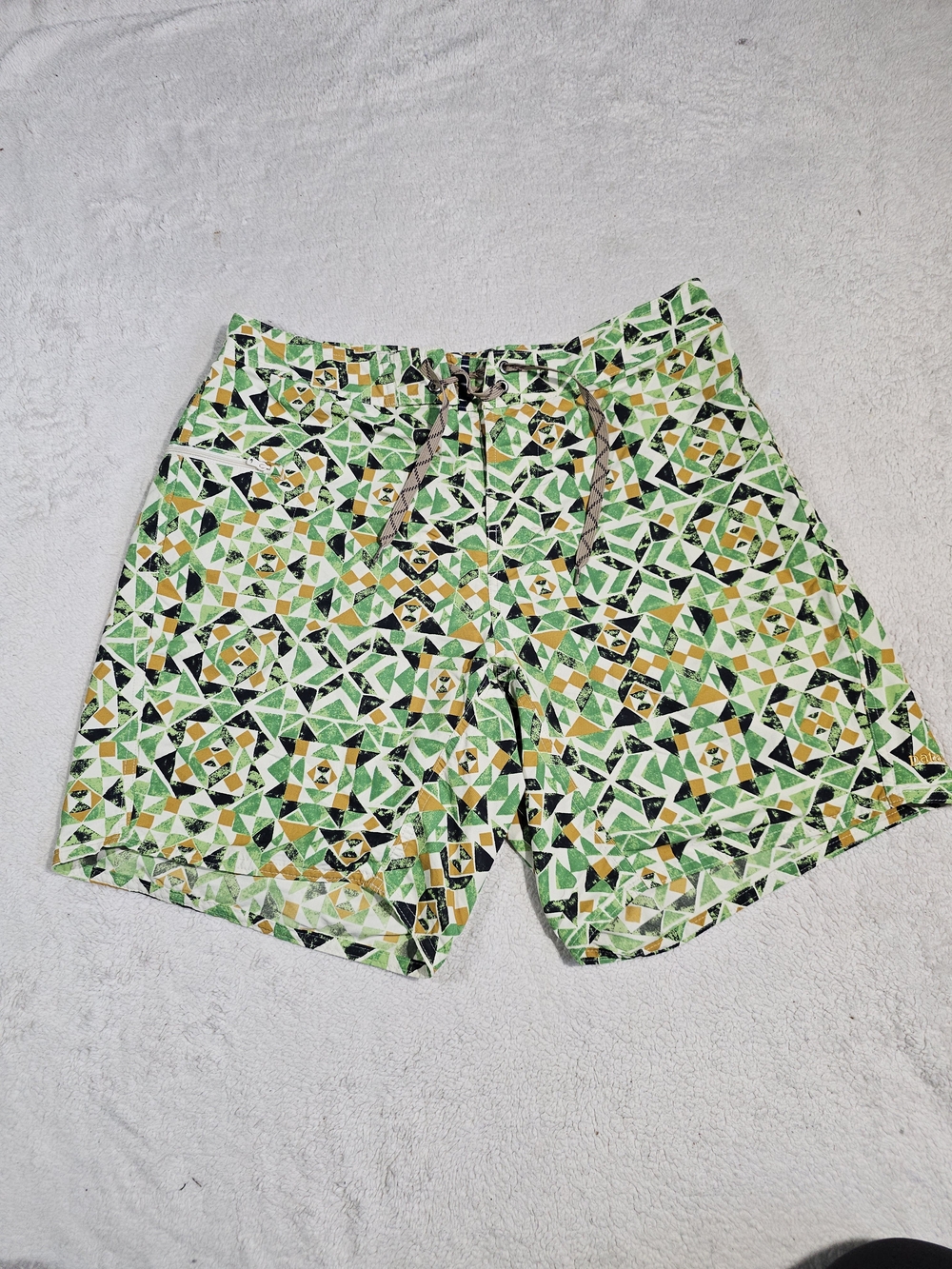 Patagonia Green, Yellow & Black Geometric Swim Shorts Size 33.